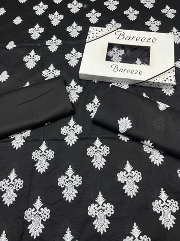 Chikan Kari - Doria Lawn 2 Pcs Embroidered Unstitched Suit - Summer Oufits.