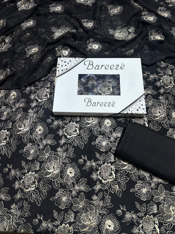 Bareeze- Karandi 3 Pcs All Over Embroidered Unstitched Suit With Chiffon Dupatta