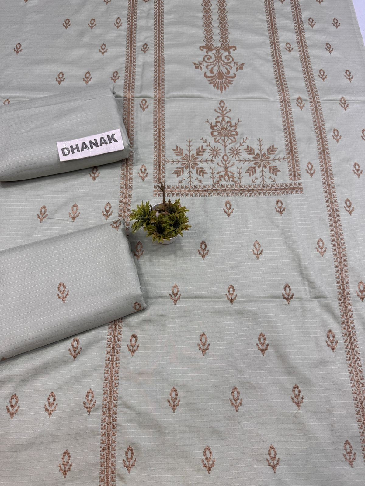 Doria Dhanak - 2Pcs Embroidered Shirt with Plain Trouser