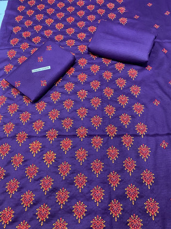 Doria Dhanak - 2Pcs Embroidered Shirt with Plain Trouser.