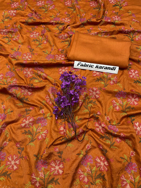 Bareeze - Karandi 2Pcs Allover Embroidered Unstitched Outfit: Winter Elegance.