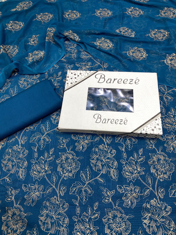 Bareeze- Karandi 3 Pcs All Over Embroidered Unstitched Suit With Chiffon Dupatta