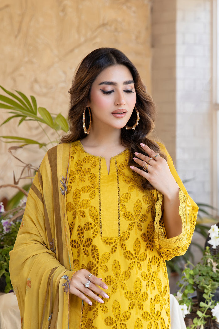 Chikan Kari - Lawn 2 Pcs Embroidered Unstitched Suit - Summer Oufits.