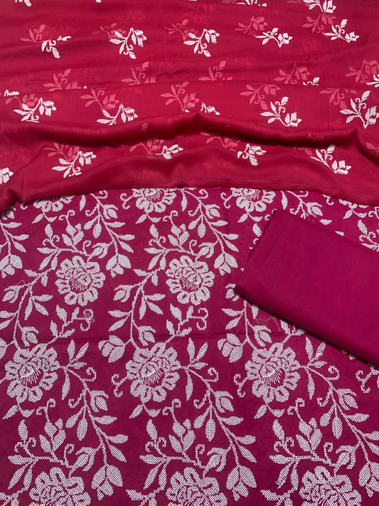Lawn - 3Pcs All Over Embroidered Unstitched Suit with Chiffon Dupatta