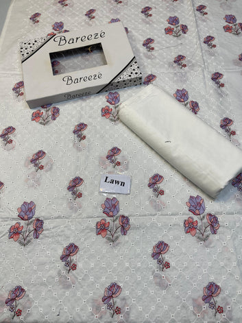 Bareeze AllOver Embroidered Chikan Kari Lawn 2 Pcs Unstitched Suit - Summer Oufits.