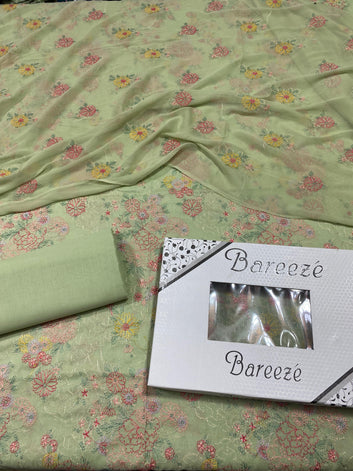 Bareeze - Lawn 3 Pcs Allover Embroidered unstitched Dress with Chiffon Dupatta.