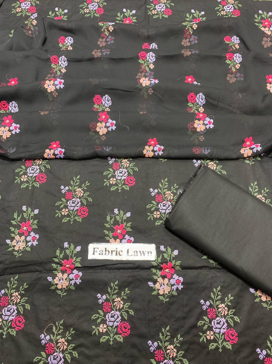 Lawn - 3Pcs All Over Embroidered Unstitched Suit with Chiffon Dupatta