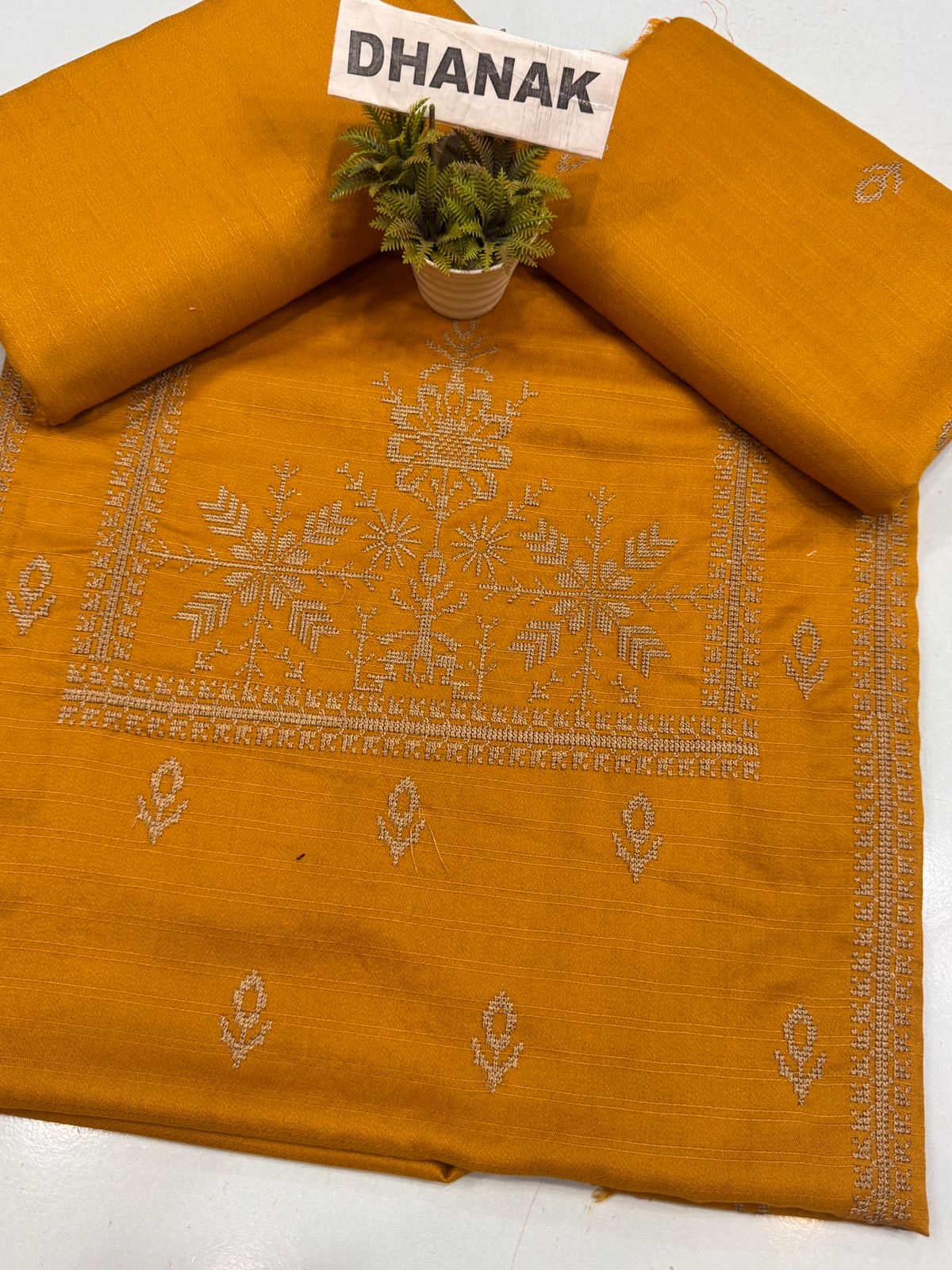 Doria Dhanak - 2Pcs Embroidered Shirt with Plain Trouser