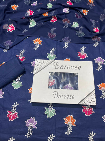 Bareeze - Chikan Kari Lawn 3 Pcs Allover Embroidered unstitched Dress with Chiffon Dupatta.