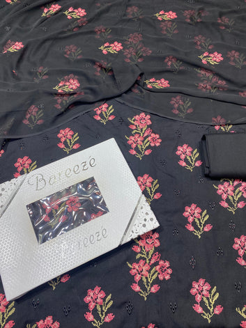 Bareeze- Karandi 3 Pcs All Over Embroidered Unstitched Suit With Chiffon Dupatta
