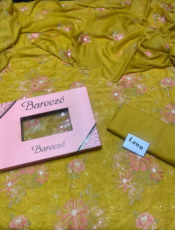 Bareeze Chikan Kari - Lawn 3 Pcs Allover Embroidered unstitched Dress with Chiffon Dupatta.
