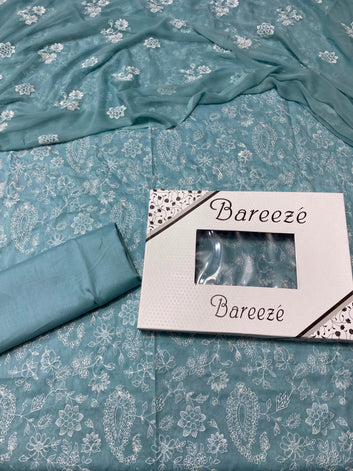 Bareeze - Lawn 3 Pcs Allover Embroidered unstitched Dress with Chiffon Dupatta.