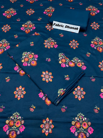 Doria Dhanak -  Allover 2Pcs Embroidered Shirt with Plain Trouser