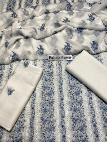 Chikan Kari - Lawn 3 Pcs Embroidered unstitched Dress with Chiffon Dupatta.