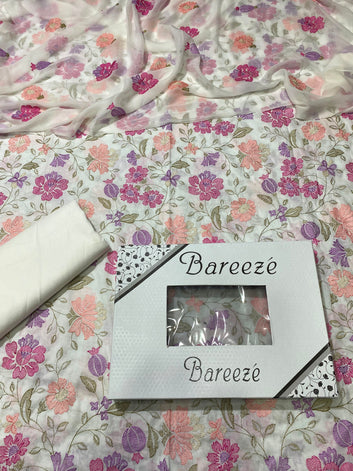 Bareeze - Lawn 3 Pcs Allover Embroidered unstitched Dress with Chiffon Dupatta.