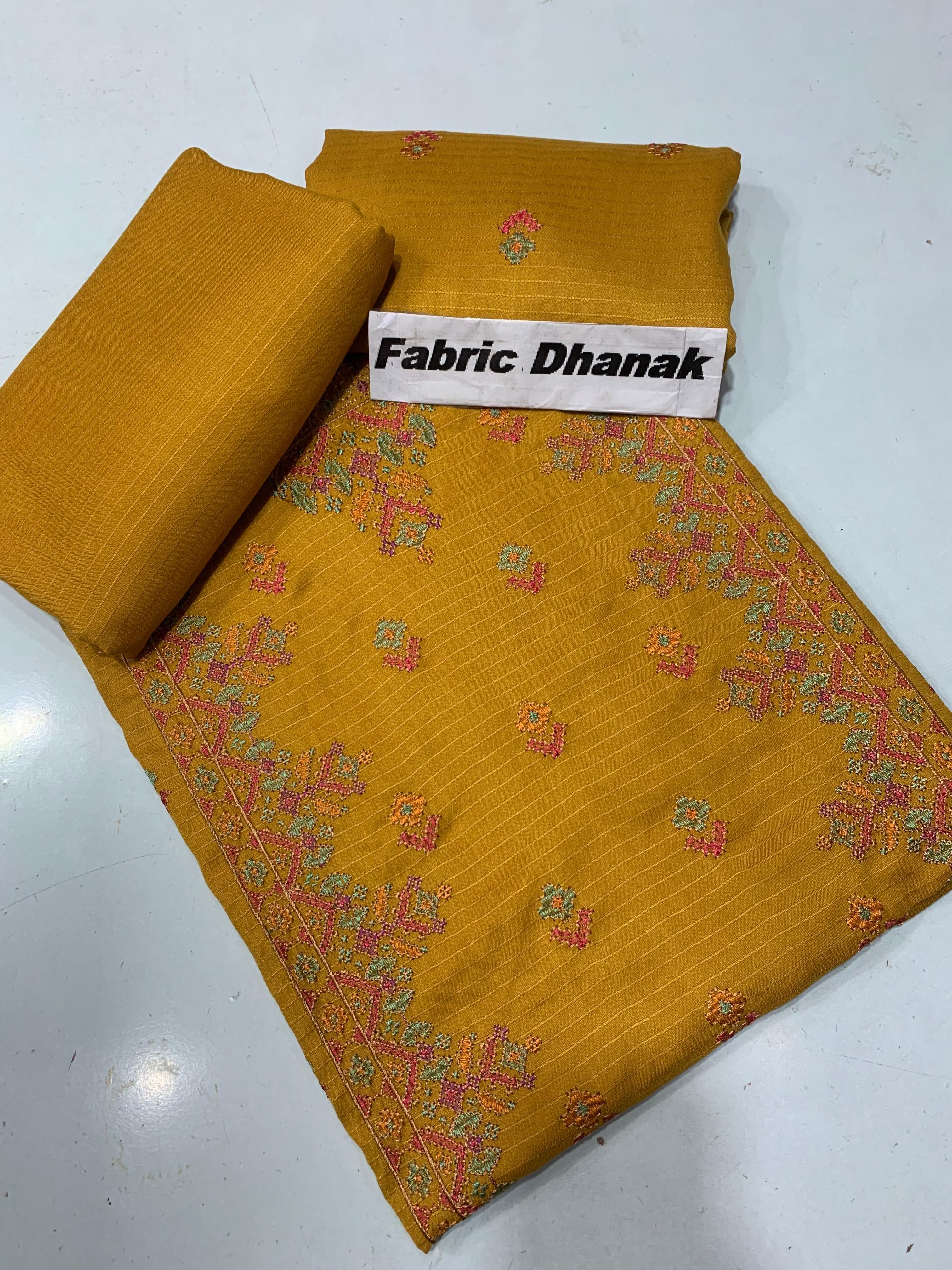 Doria Dhanak - 2Pcs Embroidered Shirt with Plain Trouser