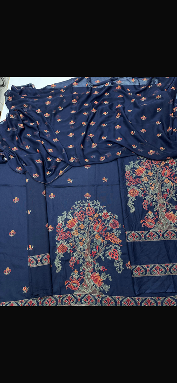 Bareeze- Karandi 3 Pcs All Over Embroidered Unstitched Suit With Chiffon Dupatta