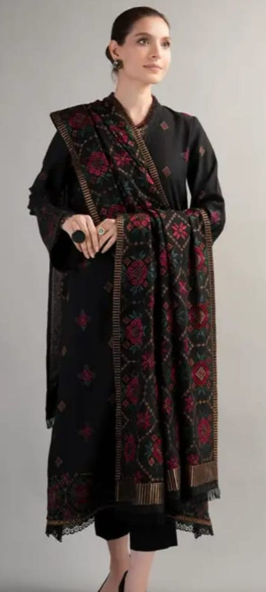 Bareeze - karandi 3Pc Embroidered Unstitched Outfit: winter Elegance - Latest Fashion