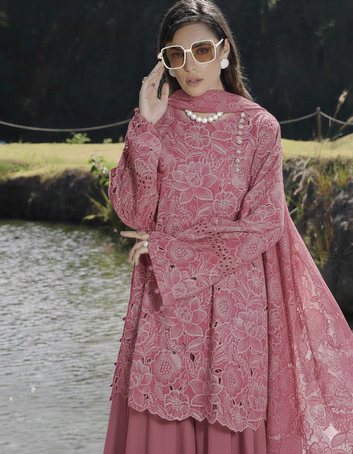 Bareeze Chikan Kari - Lawn 3 Pcs Allover Embroidered unstitched Dress with Chiffon Dupatta.