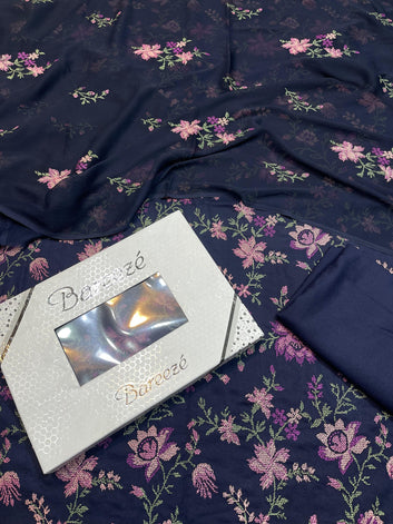Bareeze- Karandi 3 Pcs All Over Embroidered Unstitched Suit With Chiffon Dupatta