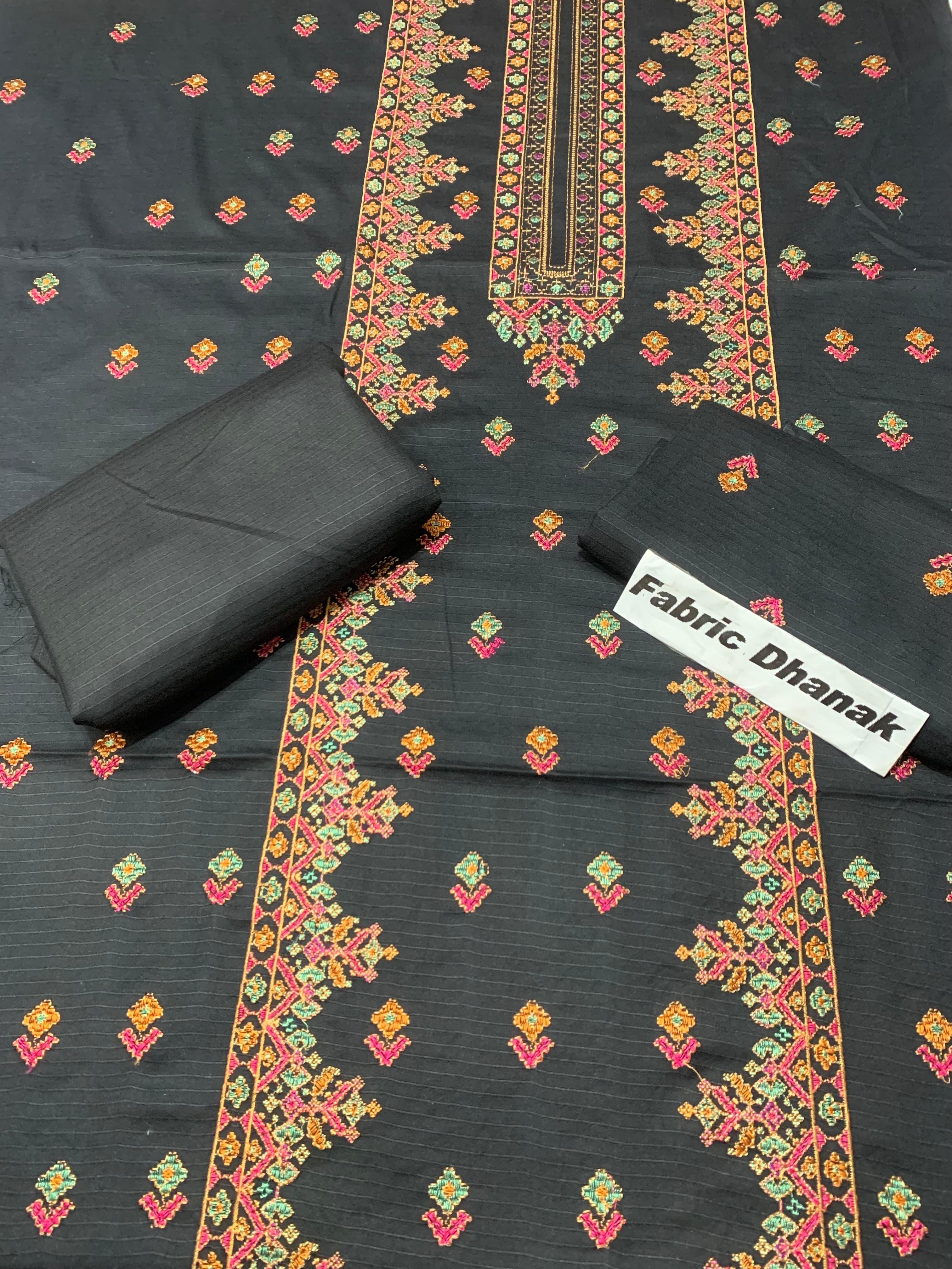 Doria Dhanak - 2Pcs Embroidered Shirt with Plain Trouser