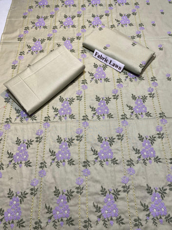 Chikan Kari - Lawn 2 Pcs Embroidered Unstitched Suit - Summer Oufits.