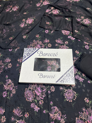 Bareeze- Karandi Chikan Kari 3 Pcs All Over Embroidered Unstitched Suit With Chiffon Dupatta