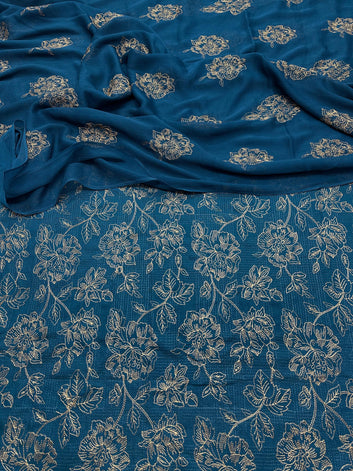 Bareeze- Karandi 3 Pcs All Over Embroidered Unstitched Suit With Chiffon Dupatta
