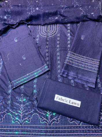Chikan Kari - Lawn 3 Pcs Embroidered unstitched Dress with Chiffon Dupatta.