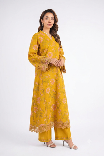 Bareeze - Chikan Kari Lawn 3 Pcs Allover Embroidered unstitched Dress with Chiffon Dupatta.