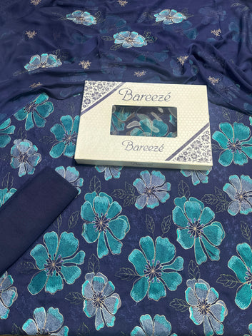 Bareeze- Karandi 3 Pcs All Over Embroidered Unstitched Suit With Chiffon Dupatta