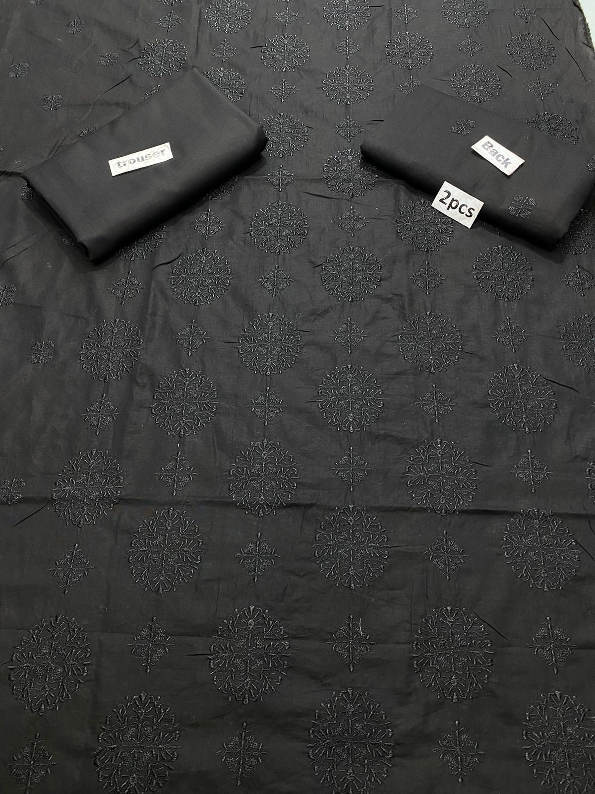 Embroidered - Lawn 2 Pcs               Black over Black Unstitched shirts and Trousers