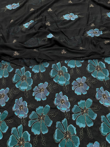 Bareeze- Karandi 3 Pcs All Over Embroidered Unstitched Suit With Chiffon Dupatta