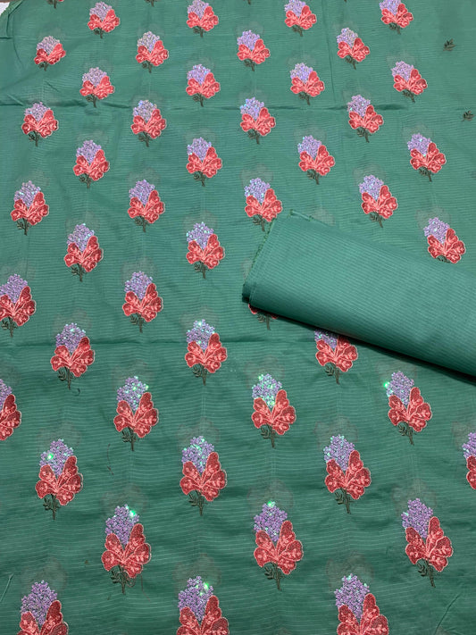 Beautiful Doria Lawn 2 Pcs Embroidered Unstitched Suit - Summer Oufits.