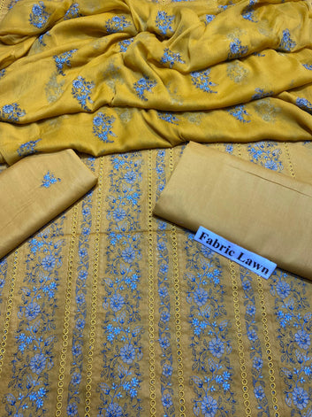 Chikan Kari - Lawn 3 Pcs Embroidered unstitched Dress with Chiffon Dupatta.