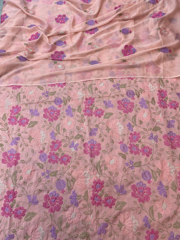 Bareeze- Karandi 3 Pcs All Over Embroidered Unstitched Suit With Chiffon Dupatta