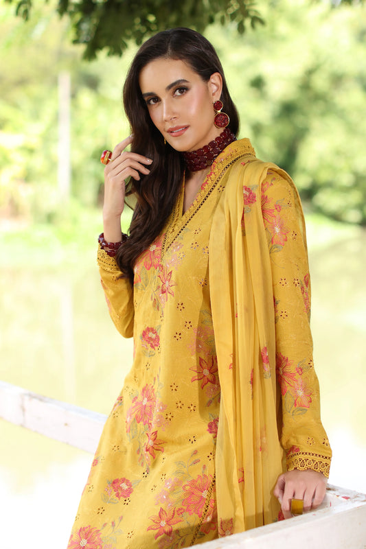 Bareeze- Karandi 3 Pcs All Over Embroidered Unstitched Suit With Chiffon Dupatta