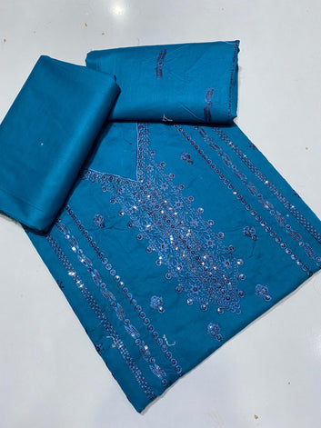 Beautiful Lawn 2 Pcs Embroidered Unstitched Suit - Summer Oufits.
