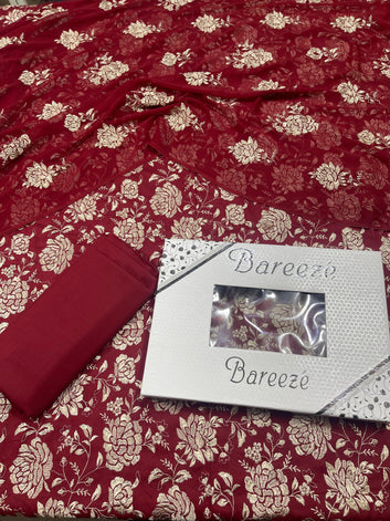 Bareeze - Lawn 3 Pcs Allover Embroidered unstitched Dress with Chiffon Dupatta.