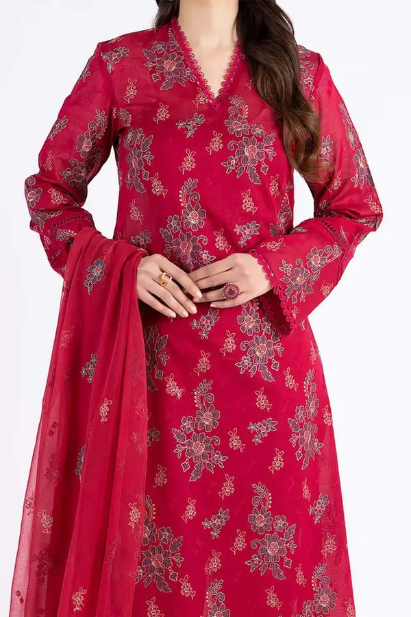 Lawn - 3Pcs All Over Embroidered Unstitched Suit with Chiffon Dupatta