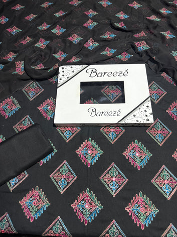 Bareeze- Karandi 3 Pcs All Over Embroidered Unstitched Suit With Chiffon Dupatta