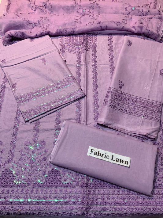 Chikan Kari - Lawn 3 Pcs Embroidered unstitched Dress with Chiffon Dupatta.