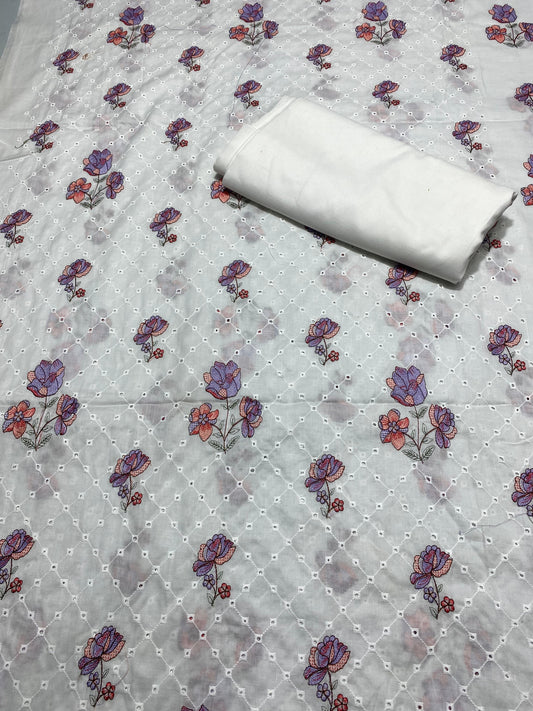 Chikan Kari - Lawn 2 Pcs Embroidered Unstitched Suit - Summer Oufits.