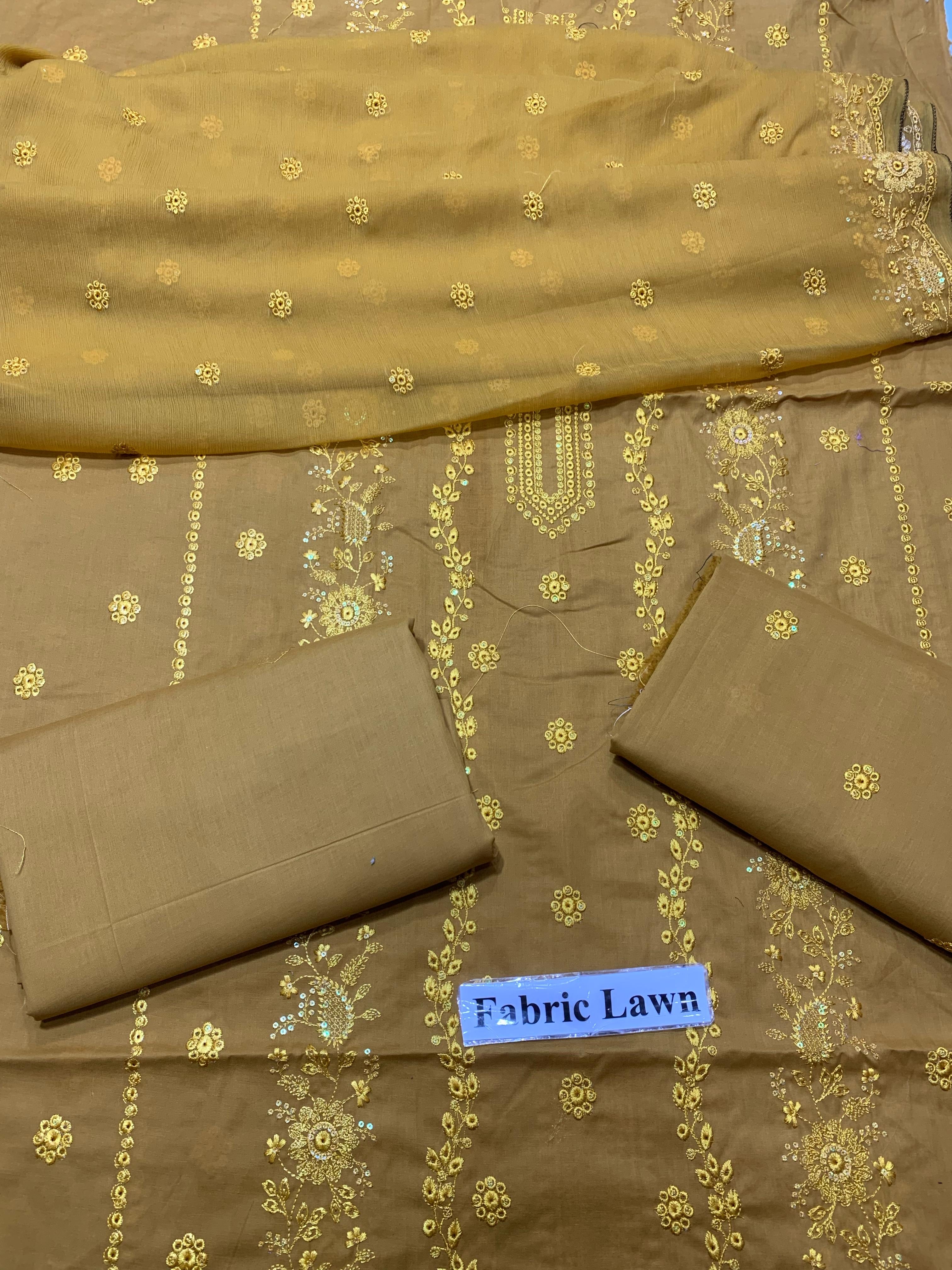 Chikan Kari - Lawn 3 Pcs Embroidered unstitched Dress with Chiffon Dupatta.