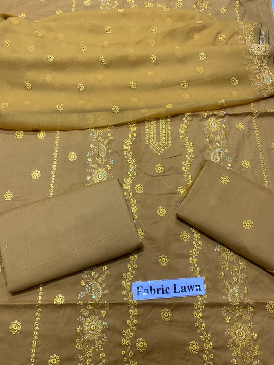 Chikan Kari - Lawn 3 Pcs Embroidered unstitched Dress with Chiffon Dupatta.
