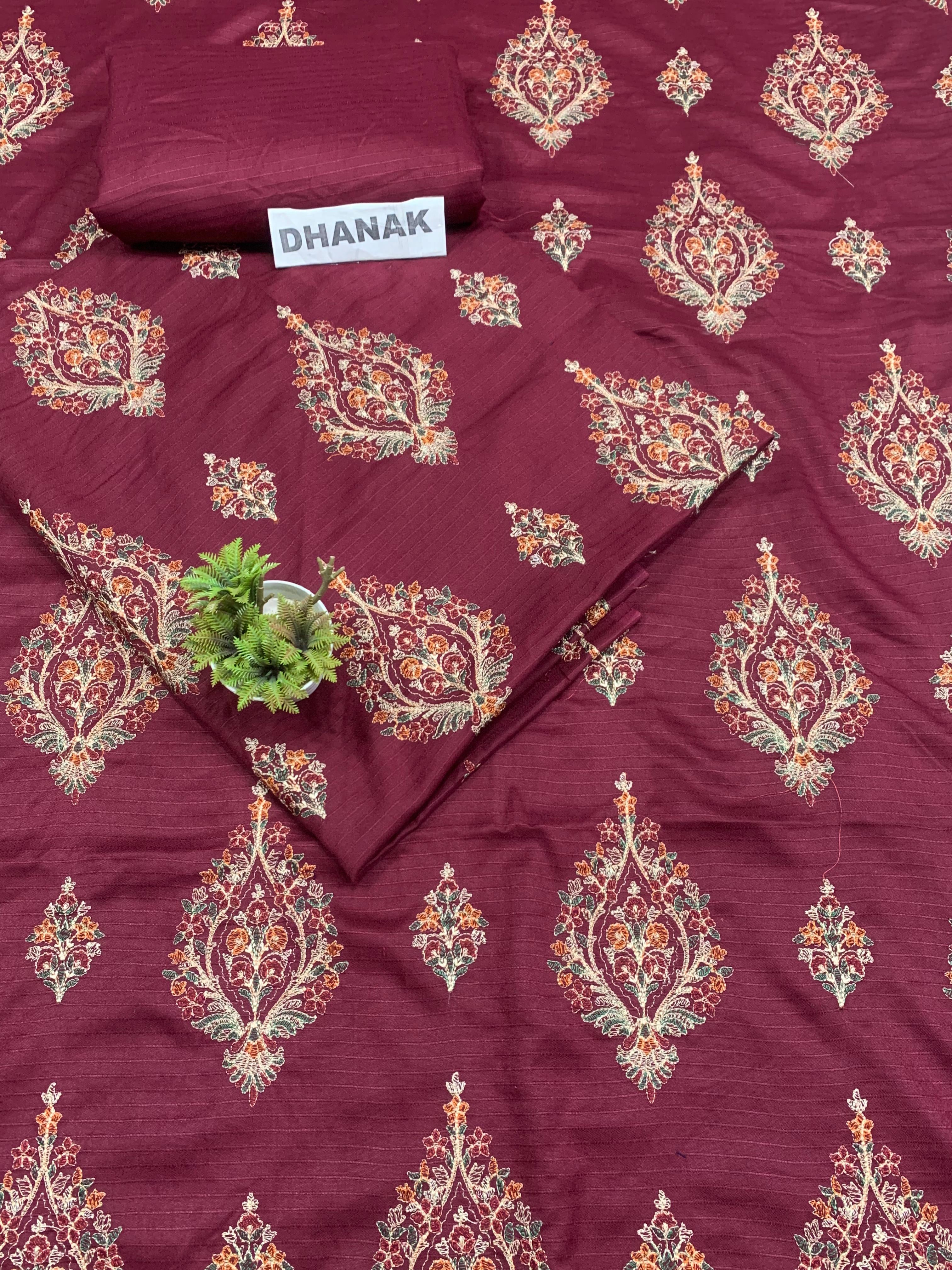 Doria Dhanak -  Allover 2Pcs Embroidered Shirt with Plain Trouser.