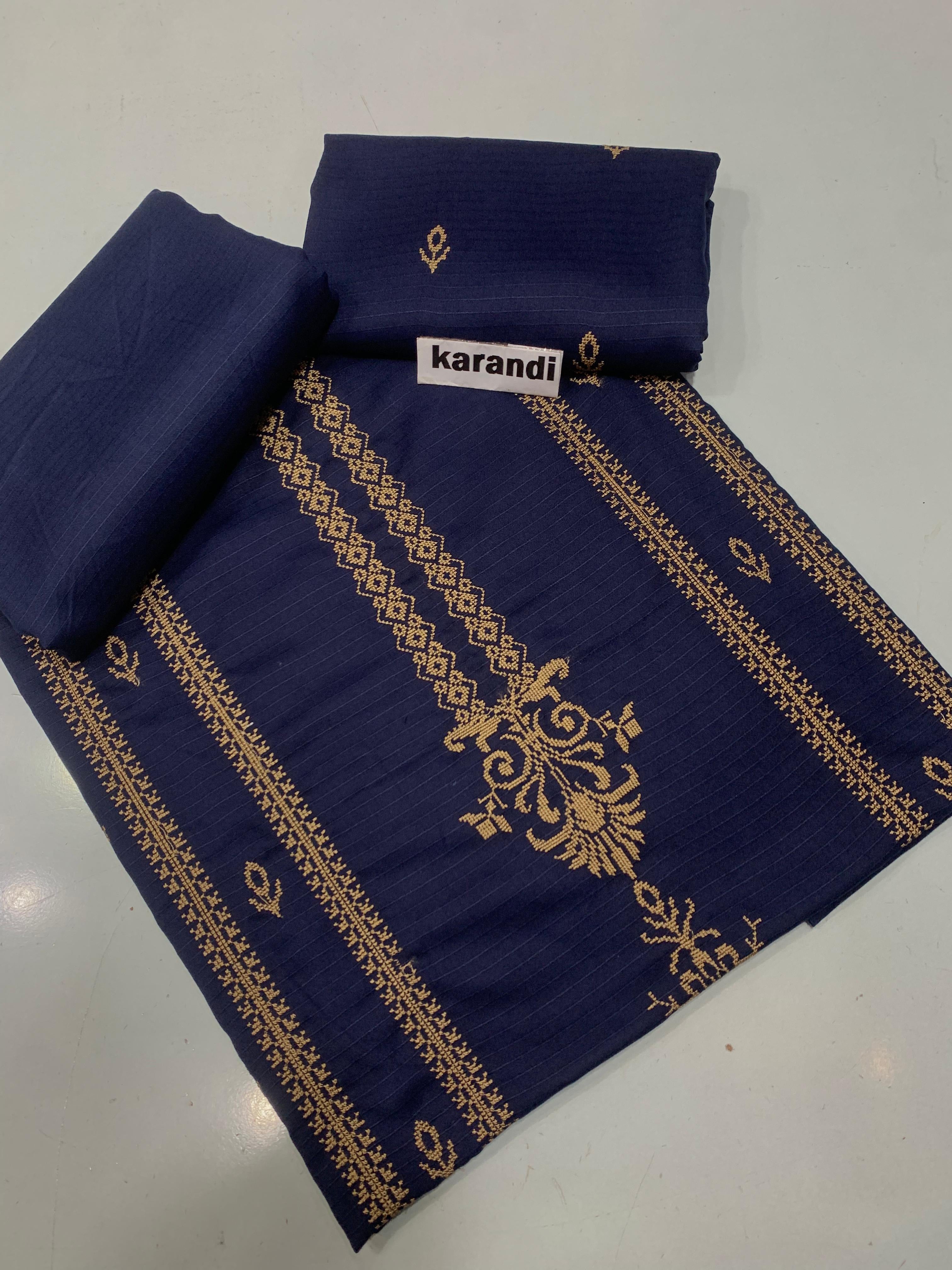 Doria Dhanak - 2Pcs Embroidered Shirt with Plain Trouser