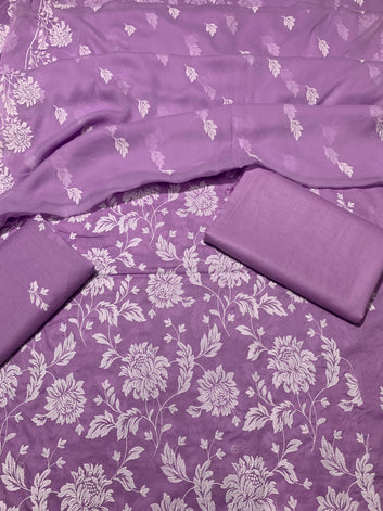 Pure Lawn 3 Pcs Embroidered unstitched Dress with Chiffon Dupatta.