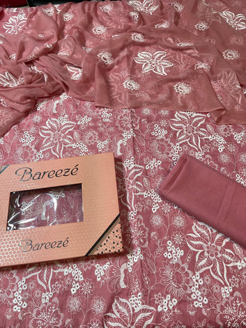 Bareeze Chikan Kari - Lawn 3 Pcs Allover Embroidered unstitched Dress with Chiffon Dupatta.