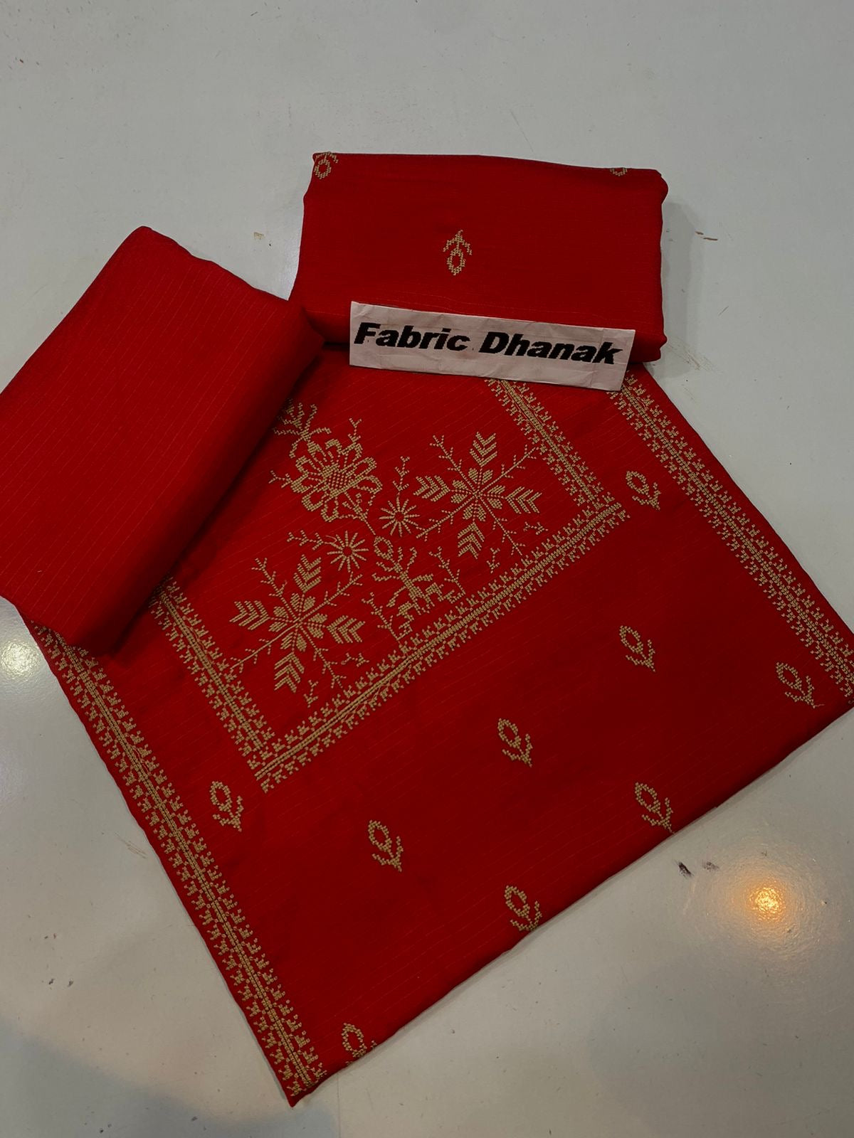 Doria Dhanak - 2Pcs Embroidered Shirt with Plain Trouser